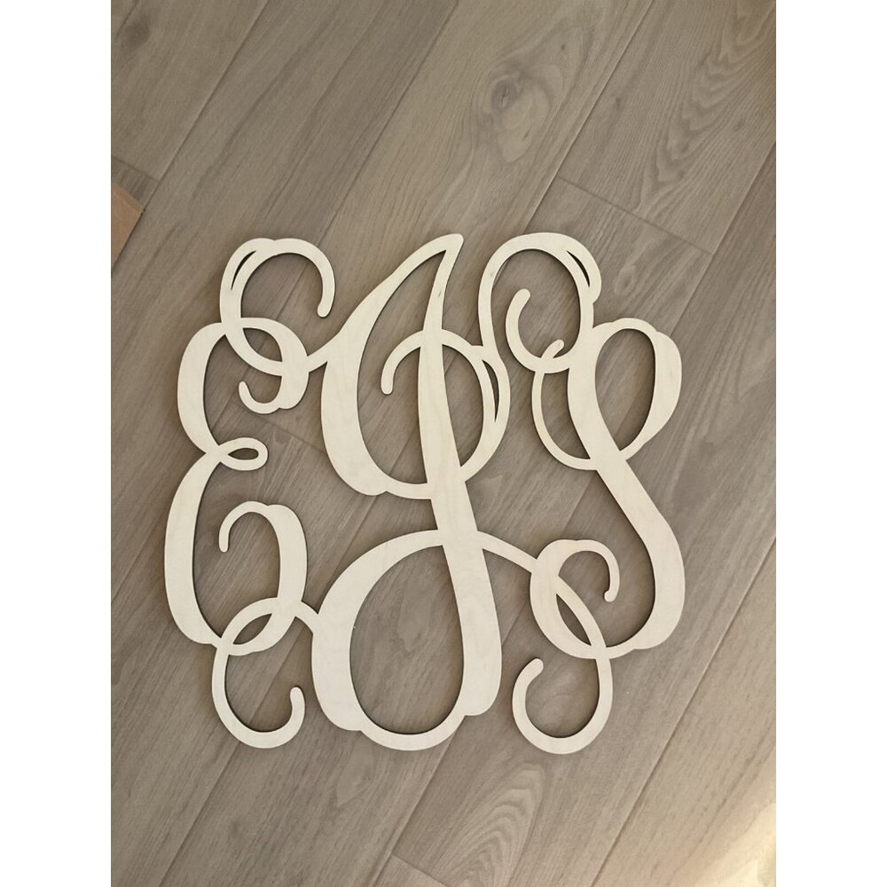EJS Custom Wooden Monogram Wall Art Decor Unfinished Birch Wood Cutout 18 Inches